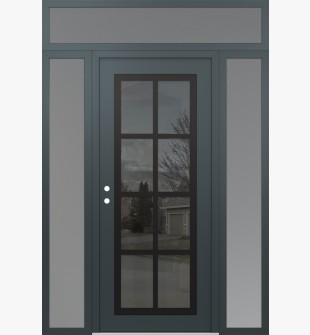 Diamond C16 64" x 96" anthracite/anthracite mirrored Glass Panel black RHI with 2 Sidelites and Transom frosted Glass