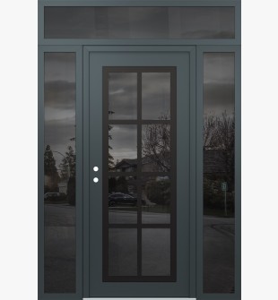 Diamond C16 60" x 96" anthracite/anthracite mirrored Glass Panel black RHI with 2 Sidelites and Transom mirrored Glass