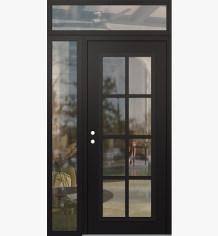 Diamond C16 52" x 96" black/black clear Glass Panel black RHI with Sidelite and Transom clear Glass