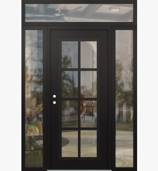 Diamond C16 60" x 96" black/black clear Glass Panel black RHI with 2 Sidelites and Transom clear Glass