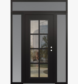 Diamond C16 68" x 96" black/black clear Glass Panel black LHI with 2 Sidelites and Transom frosted Glass
