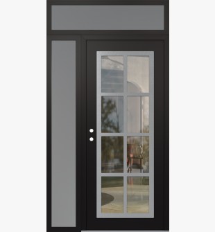 Diamond C16 52" x 96" black/black clear Glass Panel stainless steel RHI with Sidelite and Transom frosted Glass