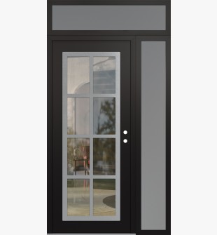 Diamond C16 50" x 96" black/black clear Glass Panel stainless steel LHI with Sidelite and Transom frosted Glass