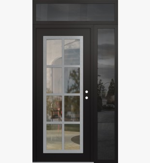 Diamond C16 50" x 96" black/black clear Glass Panel stainless steel LHI with Sidelite and Transom mirrored Glass