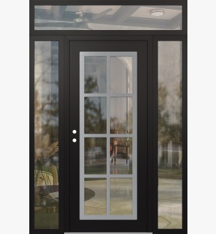 Diamond C16 68" x 96" black/black clear Glass Panel stainless steel RHI with 2 Sidelites and Transom clear Glass