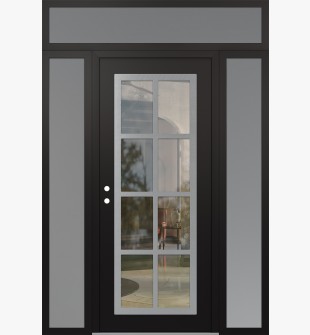 Diamond C16 64" x 96" black/black clear Glass Panel stainless steel RHI with 2 Sidelites and Transom frosted Glass