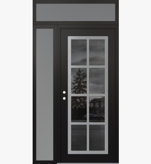 Diamond C16 50" x 96" black/black mirrored Glass Panel stainless steel RHI with Sidelite and Transom frosted Glass