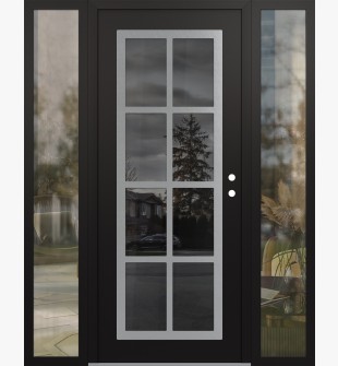 Diamond C16 68" x 80" black/black mirrored Glass Panel stainless steel LHI with 2 Sidelites clear Glass