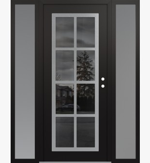 Diamond C16 60" x 80" black/black mirrored Glass Panel stainless steel LHI with 2 Sidelites frosted Glass