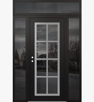 Diamond C16 64" x 96" black/black mirrored Glass Panel stainless steel RHI with 2 Sidelites and Transom mirrored Glass