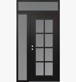 Diamond C16 50" x 96" black/white frosted Glass Panel black RHI with Sidelite and Transom frosted Glass