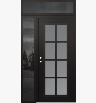 Diamond C16 52" x 96" black/white frosted Glass Panel black RHI with Sidelite and Transom mirrored Glass
