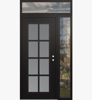 Diamond C16 50" x 96" black/white frosted Glass Panel black LHI with Sidelite and Transom clear Glass