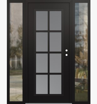 Diamond C16 60" x 80" black/white frosted Glass Panel black LHI with 2 Sidelites clear Glass