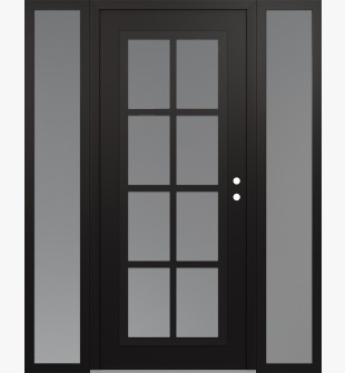 Diamond C16 68" x 80" black/white frosted Glass Panel black LHI with 2 Sidelites frosted Glass