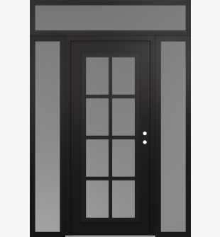 Diamond C16 60" x 96" black/white frosted Glass Panel black LHI with 2 Sidelites and Transom frosted Glass