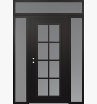 Diamond C16 60" x 96" black/white frosted Glass Panel black RHI with 2 Sidelites and Transom frosted Glass