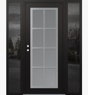 Diamond C16 64" x 80" black/white frosted Glass Panel stainless steel RHI with 2 Sidelites mirrored Glass