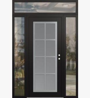 Diamond C16 64" x 96" black/white frosted Glass Panel stainless steel LHI with 2 Sidelites and Transom clear Glass