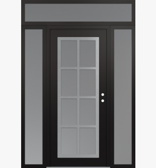 Diamond C16 60" x 96" black/white frosted Glass Panel stainless steel LHI with 2 Sidelites and Transom frosted Glass