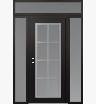 Diamond C16 64" x 96" black/white frosted Glass Panel stainless steel RHI with 2 Sidelites and Transom frosted Glass