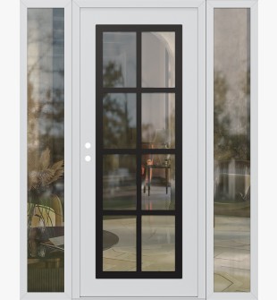 Diamond C16 64" x 80" white/white clear Glass Panel black RHI with 2 Sidelites clear Glass