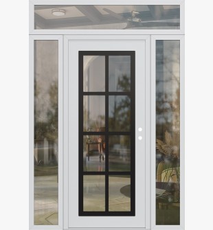 Diamond C16 64" x 96" white/white clear Glass Panel black LHI with 2 Sidelites and Transom clear Glass