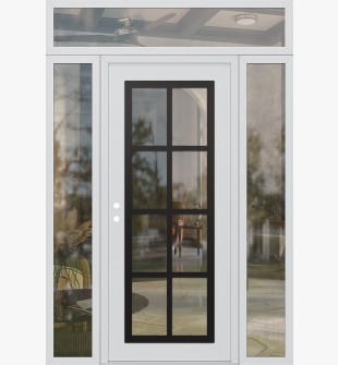 Diamond C16 68" x 96" white/white clear Glass Panel black RHI with 2 Sidelites and Transom clear Glass