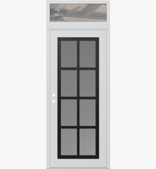 Diamond C16 36" x 96" white/white frosted Glass Panel black RHI with Transom clear Glass