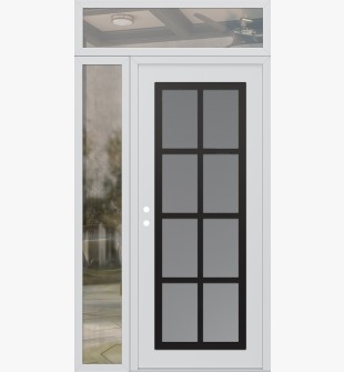 Diamond C16 48" x 96" white/white frosted Glass Panel black RHI with Sidelite and Transom clear Glass