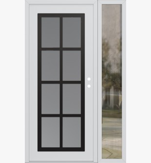 Diamond C16 48" x 80" white/white frosted Glass Panel black LHI with Sidelite clear Glass