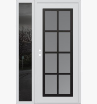 Diamond C16 48" x 80" white/white frosted Glass Panel black LHI with Sidelite mirrored Glass