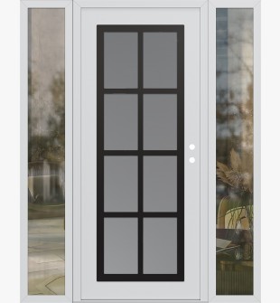 Diamond C16 64" x 80" white/white frosted Glass Panel black LHI with 2 Sidelites clear Glass