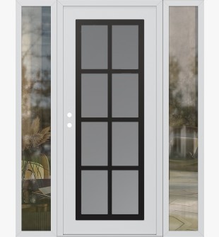 Diamond C16 68" x 80" white/white frosted Glass Panel black RHI with 2 Sidelites clear Glass