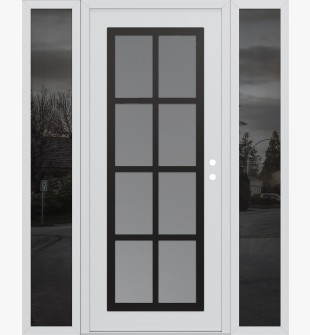 Diamond C16 64" x 80" white/white frosted Glass Panel black LHI with 2 Sidelites mirrored Glass