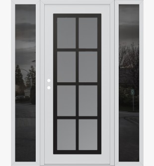 Diamond C16 64" x 80" white/white frosted Glass Panel black RHI with 2 Sidelites mirrored Glass