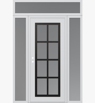 Diamond C16 60" x 96" white/white frosted Glass Panel black RHI with 2 Sidelites and Transom frosted Glass