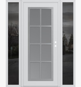 Diamond C16 68" x 80" white/white frosted Glass Panel stainless steel LHI with 2 Sidelites mirrored Glass