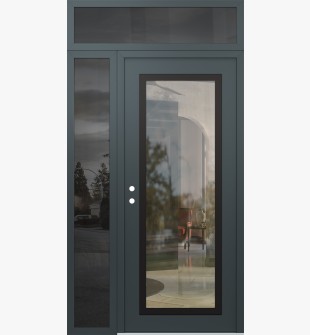 Diamond C1 48" x 96" anthracite/anthracite clear Glass Panel black RHI with Sidelite and Transom mirrored Glass