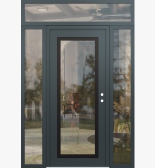 Diamond C1 60" x 96" anthracite/anthracite clear Glass Panel black LHI with 2 Sidelites and Transom clear Glass