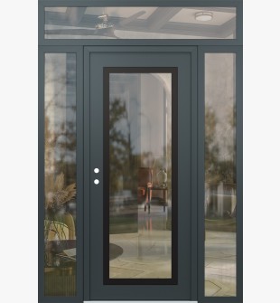 Diamond C1 68" x 96" anthracite/anthracite clear Glass Panel black RHI with 2 Sidelites and Transom clear Glass