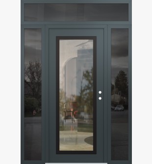 Diamond C1 60" x 96" anthracite/anthracite clear Glass Panel black LHI with 2 Sidelites and Transom mirrored Glass
