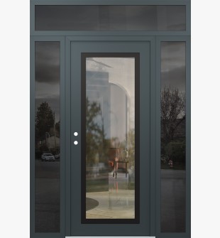 Diamond C1 64" x 96" anthracite/anthracite clear Glass Panel black RHI with 2 Sidelites and Transom mirrored Glass