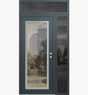 Diamond C1 48" x 96" anthracite/anthracite clear Glass Panel stainless steel LHI with Sidelite and Transom mirrored Glass