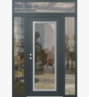 Diamond C1 60" x 96" anthracite/anthracite clear Glass Panel stainless steel RHI with 2 Sidelites and Transom clear Glass