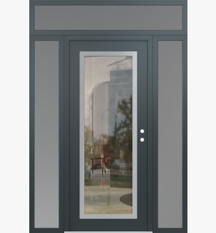 Diamond C1 64" x 96" anthracite/anthracite clear Glass Panel stainless steel LHI with 2 Sidelites and Transom frosted Glass