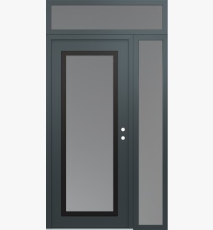 Diamond C1 48" x 96" anthracite/anthracite frosted Glass Panel black LHI with Sidelite and Transom frosted Glass