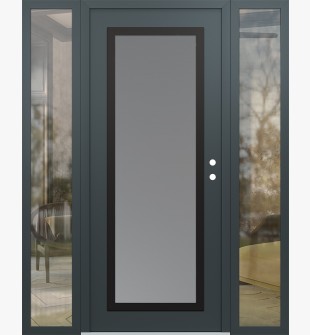 Diamond C1 64" x 80" anthracite/anthracite frosted Glass Panel black LHI with 2 Sidelites clear Glass