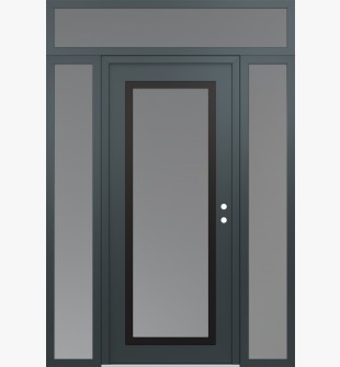 Diamond C1 68" x 96" anthracite/anthracite frosted Glass Panel black LHI with 2 Sidelites and Transom frosted Glass