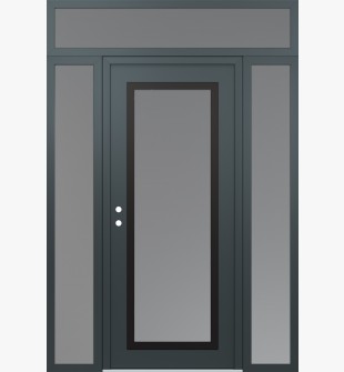 Diamond C1 68" x 96" anthracite/anthracite frosted Glass Panel black RHI with 2 Sidelites and Transom frosted Glass
